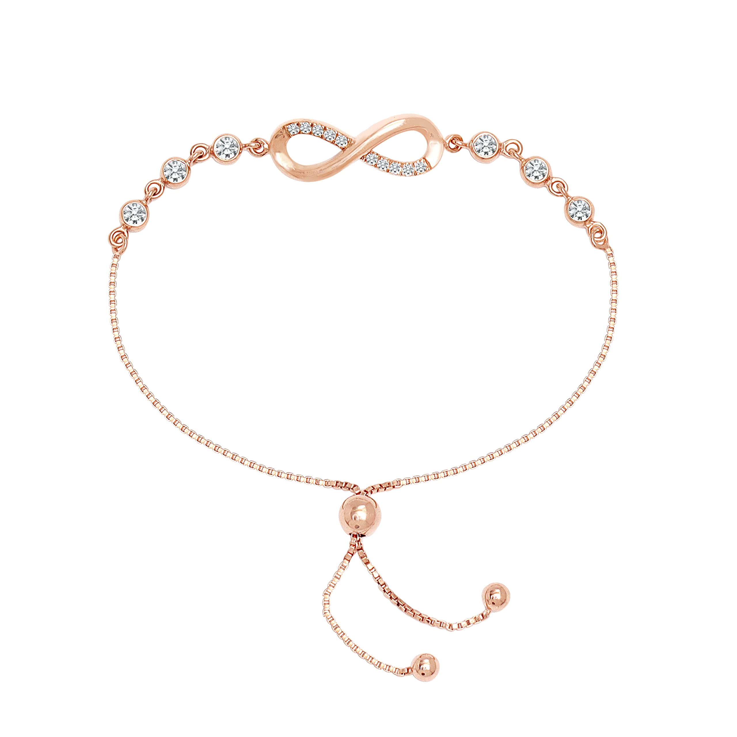 Amazon Brand - Nora Nico 925 Sterling Silver BIS Hallmarked Rose-Gold Plated Italian Cubic Zirconia Infinity Bolo Bracelet for Women and Girls (B0CG3LWMDK) Amazon Price History, Amazon Price Tracker