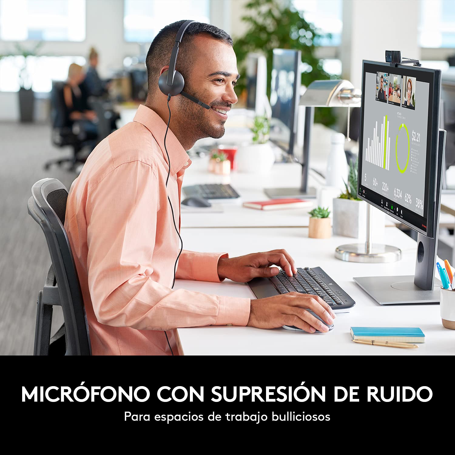 Logitech H340 Auriculares con Cable, Sonido Estéreo con Micrófono con Supresión de Ruido, USB, PC/Mac/Portátil/Chromebook - Negro