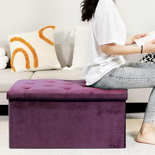 Miniatura 10 de B FSOBEIIALAO Otomano plegable para almacenamiento, banco largo para zapatos, reposa pie de franela, asiento, de 31.5 x 15.7 x 15.7 pulgadas.,