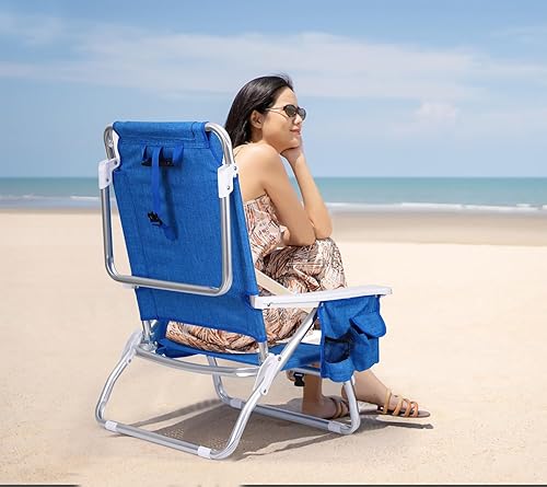 Miniatura 5 de Nice C Blue Backpack - Silla de playa con enfriador y paraguas, silla de playa reclinable de 5 posiciones para adultos, con soporte para tazas,