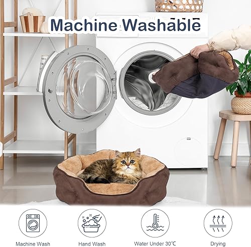 Miniatura 8 de Cama para perros pequeños de 20 x 19 x 6 pulgadas, cama ovalada lavable para interiores con parte inferior antideslizante y cojín extraíble, cama