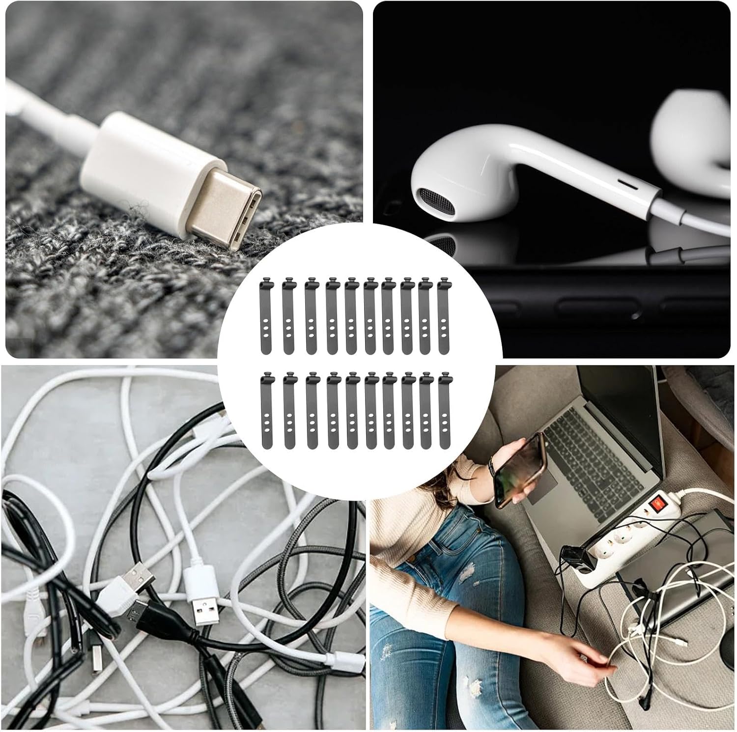 Cable Straps - Cord Organizer Ties | Reusable Cable Organization Ties for Wire Management and Cord Organizer, Set of 20 Multi-purpose Fastening Cable Ties