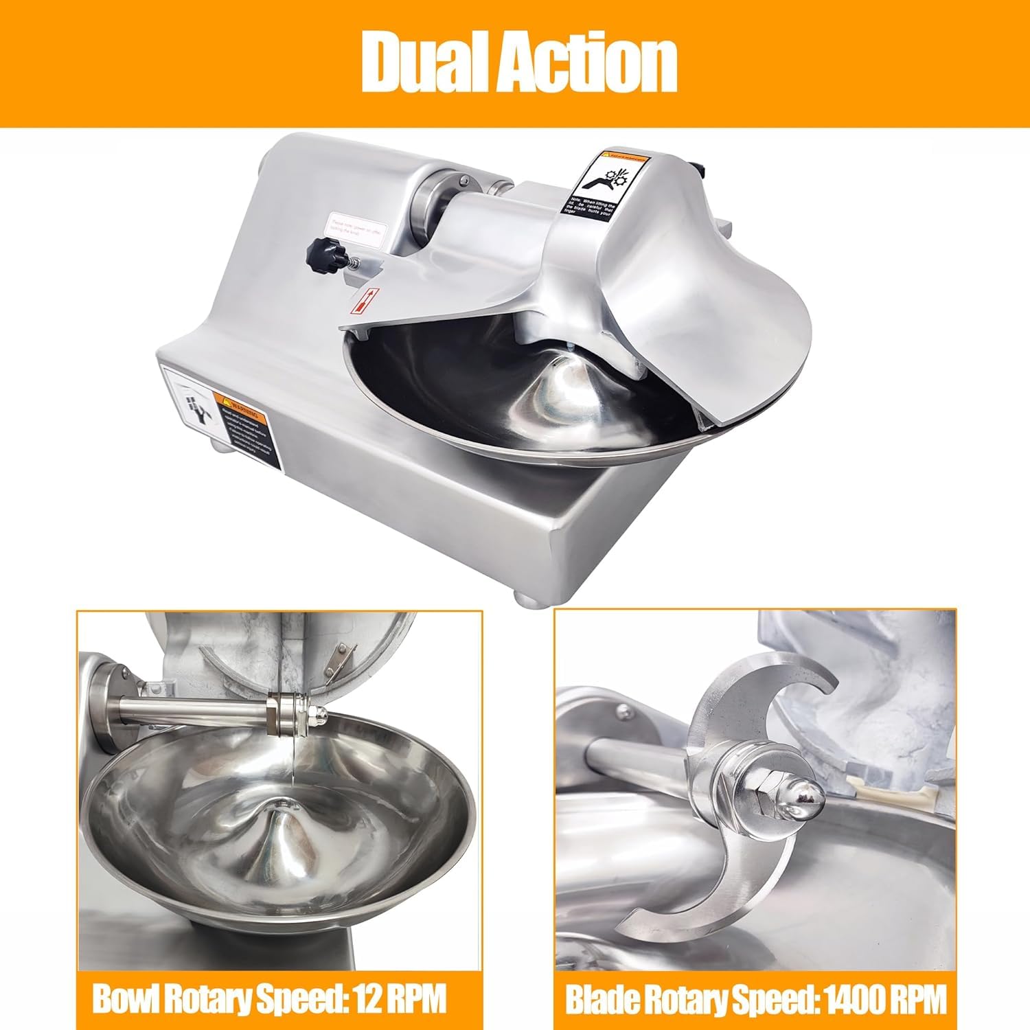 Procesador de alimentos comercial, picador eléctrico de acero inoxidable de 550 W para carne, verduras, jengibre, ajo