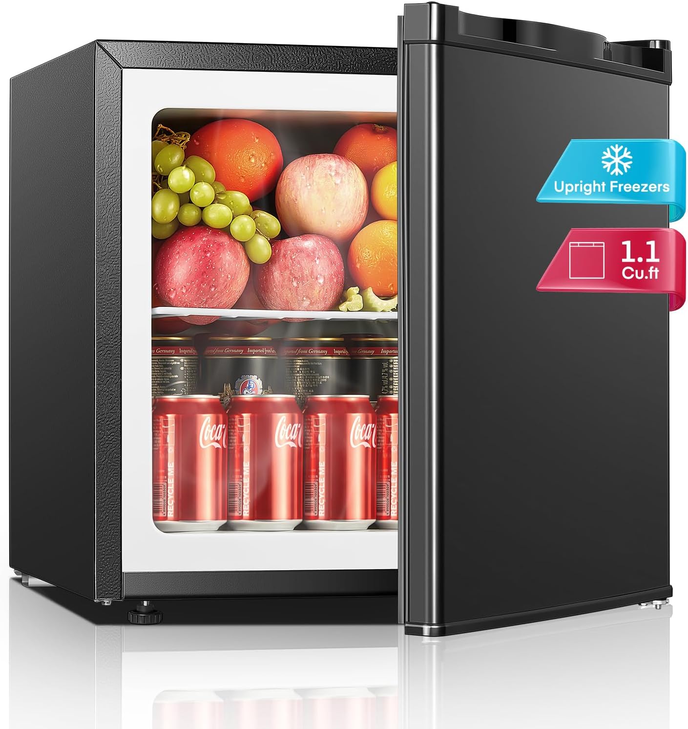 1.1 Cu.Ft Mini Freezer with Reversible Door, Ultra Quiet (43dB) Safe for Bedroom & Dorm, Countertop Size with Adjustable Temperature Control, Removable Shelf