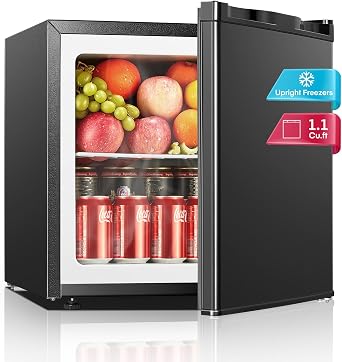 1.1 Cu.Ft Mini Freezer with Reversible Door, Ultra Quiet 43dB Safe for Bedroom & Dorm, Countertop Size with Adjustable Temperature Control, Removable Shelf
