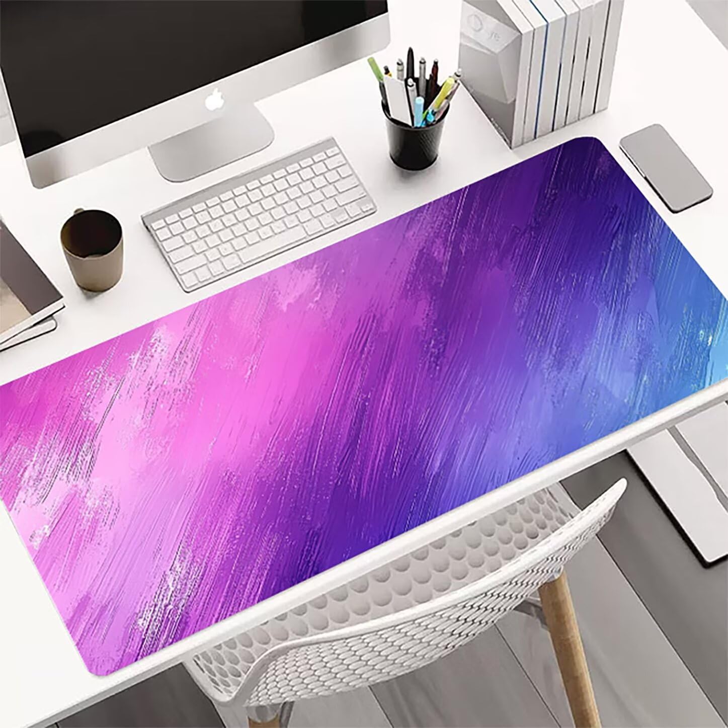 Lpfieonn Rosa Großes Schreibtischunterlage, XXL Schreibtischunterlagen, Lila XXL Wasserdicht Gaming Mousepad mit Vernähter Rand und Rutschfeste Gummibasis, für Laptop/Hause/Büro 120x60cm PF-2297