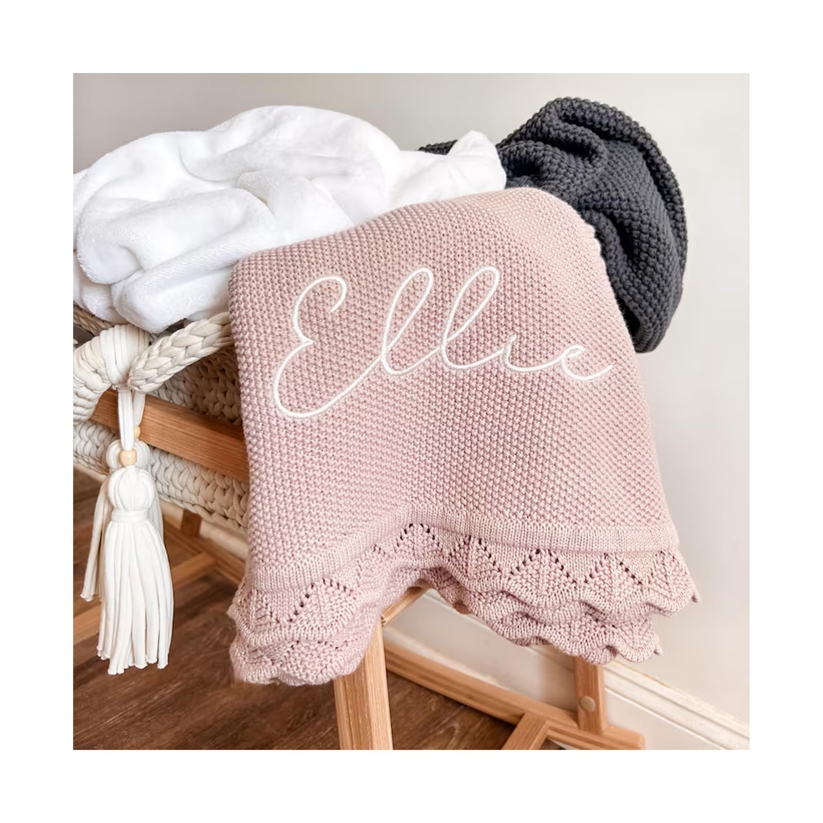 Personalized Baby Blanket, BJZLWJ Custom Baby Blanket Gifts with Name for Boy & Girl, Soft Lace Blanket, Newborn Swaddle Wrap, Pure Cotton Nap Blanket,30x40 Inch, Perfect for Baby Shower, Newborn Gift