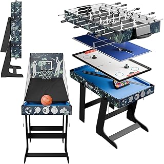 Juskys Ballzauber - Mesa plegable para niños con 5 mesas: ping-Pong, Baby-Foot, Billar, Hockey & Basket