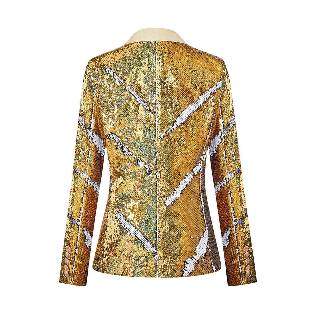 Moda Donna Doppiopetto Banchetto Festa Festa Paillettes Maniche Lunghe Giacche