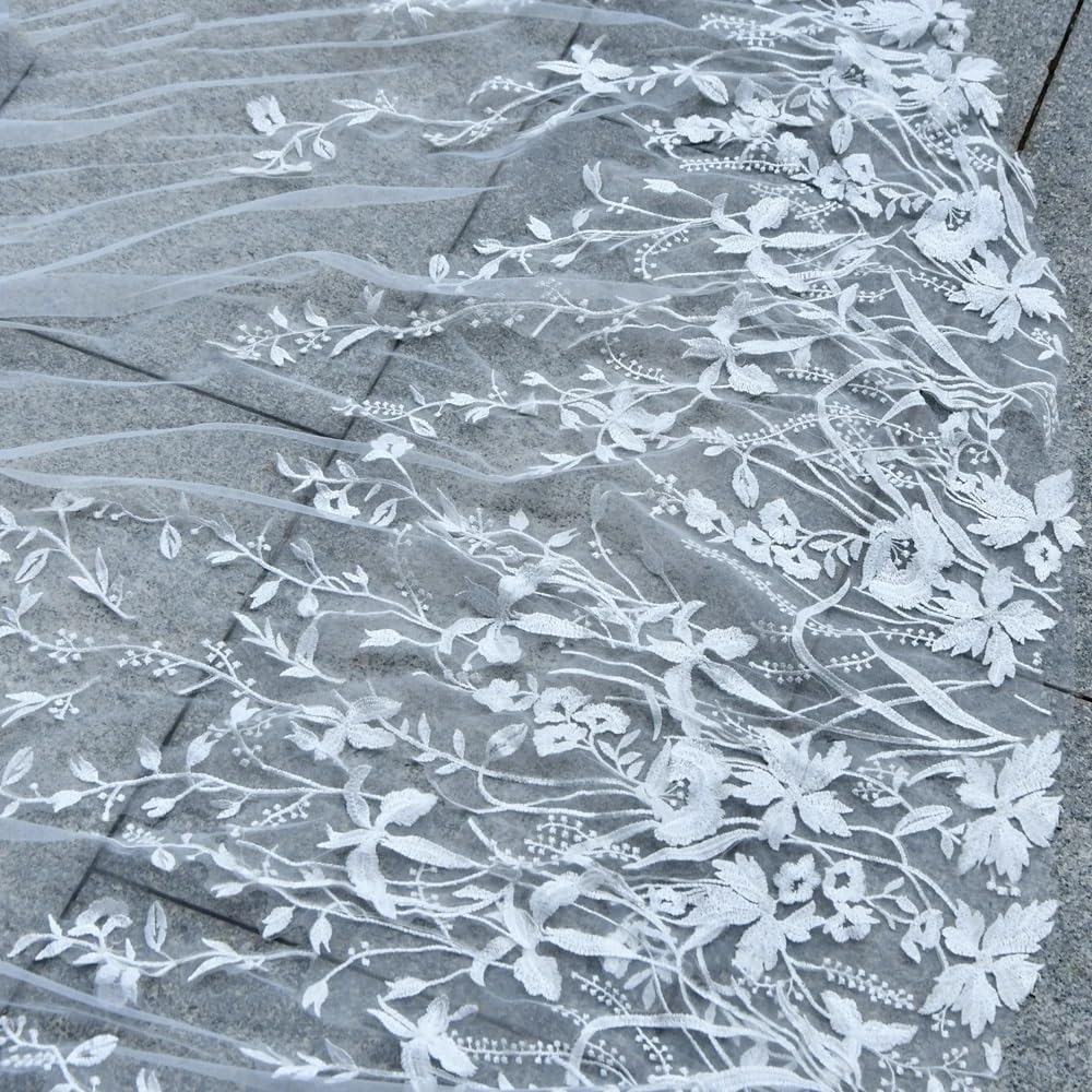 Lace Wedding Veil Bohemian Vine Branches and Flowers Bridal Long Veil(Off White,400cm)