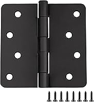Design House Matte Black Steel Door Hinges 3-Pack - 4x4 Inch Interior Hardware, 1/4" Radius, Easy Install