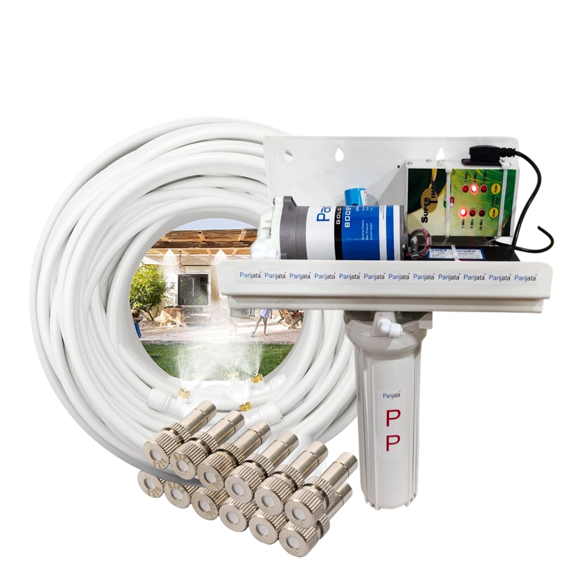 Homenote® Fogger Kit for Dairy & Poultry Farm | Simple Setup Fogger System with 100 GPD Pump, 10 Nozzles & 15m Pipe | CUT THE PIPE YOURSELF | Recommended to cut Nozzle Distance 1.4m