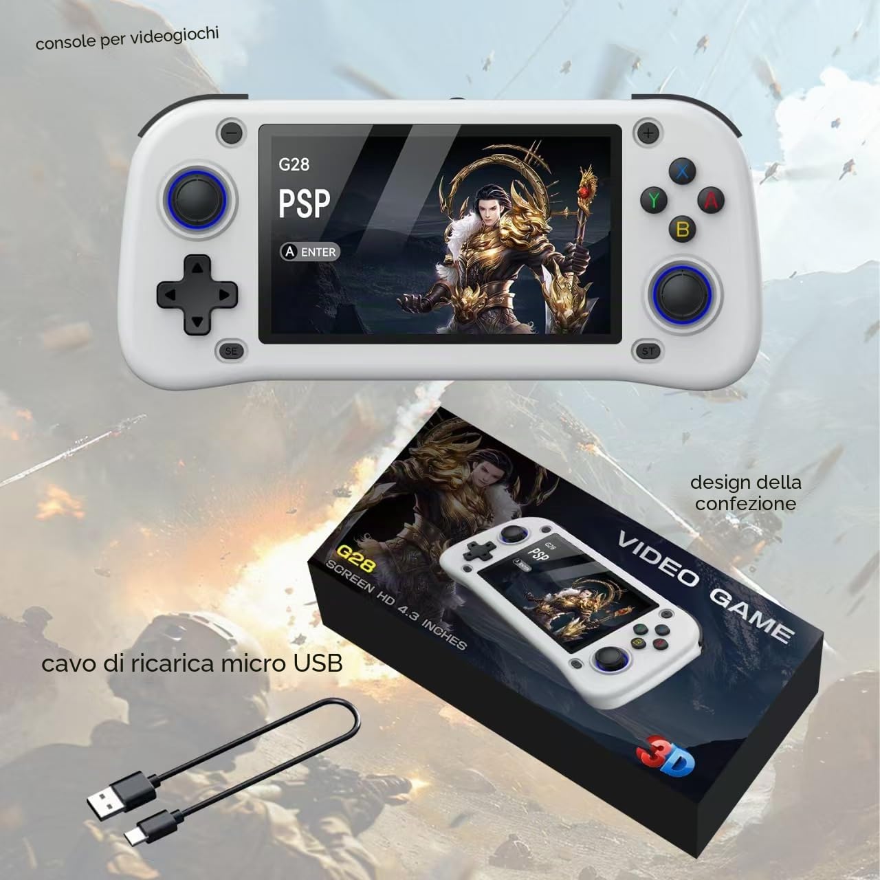 Nuova console da gioco palmare, 64 GB di memoria interna con 15.000 giochi, sistema Linux, console portatile per videogiochi, schermo IPS da 4,3 pollici, oltre 30 emulatori e sistema Linux (nero, 64 G