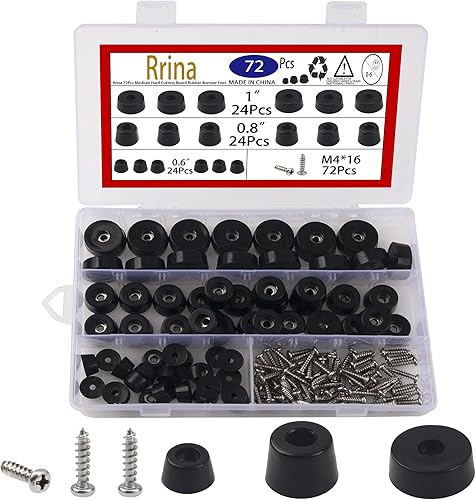 Juego surtido de 72 piezas de tablas de cortar medianas y duras con tornillos de arandela de acero inoxidable, 3 tamaños, 0.6 pulgadas, 0.8