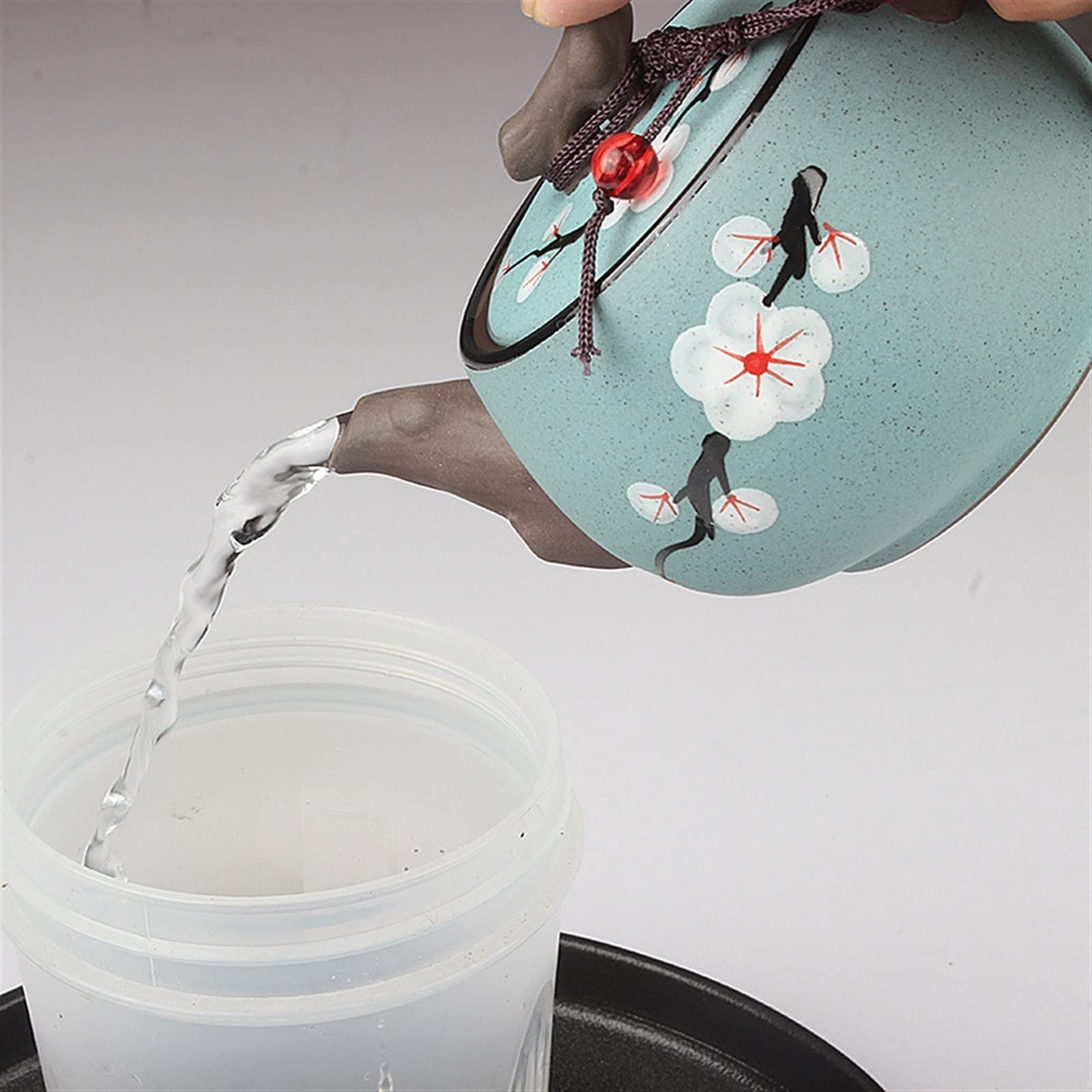 Tetera pequeña de 200 ml con diseño de Ciruela Pintada a Mano, Exquisita Tetera Hecha a Mano, Tetera Sencilla y Elegante de Arena Morada.