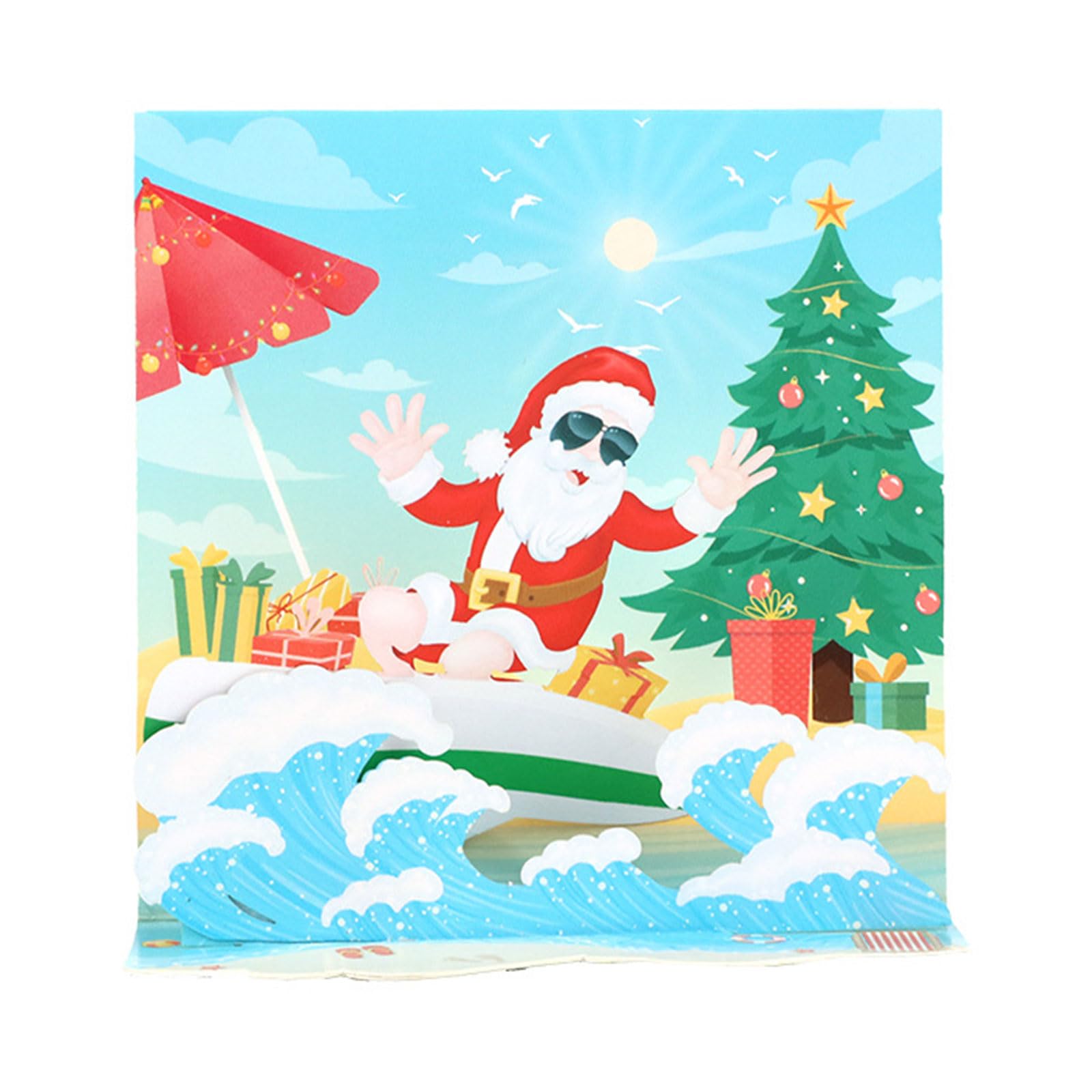 Tsophreniq Surfing SantaClaus Christmas Card Paper Greeting Blessing Exquisite Craftsmanship for Memorable Seasonal Wishes Surfing SantaClaus Holiday Blessing Christmas Decoration Party Supplies