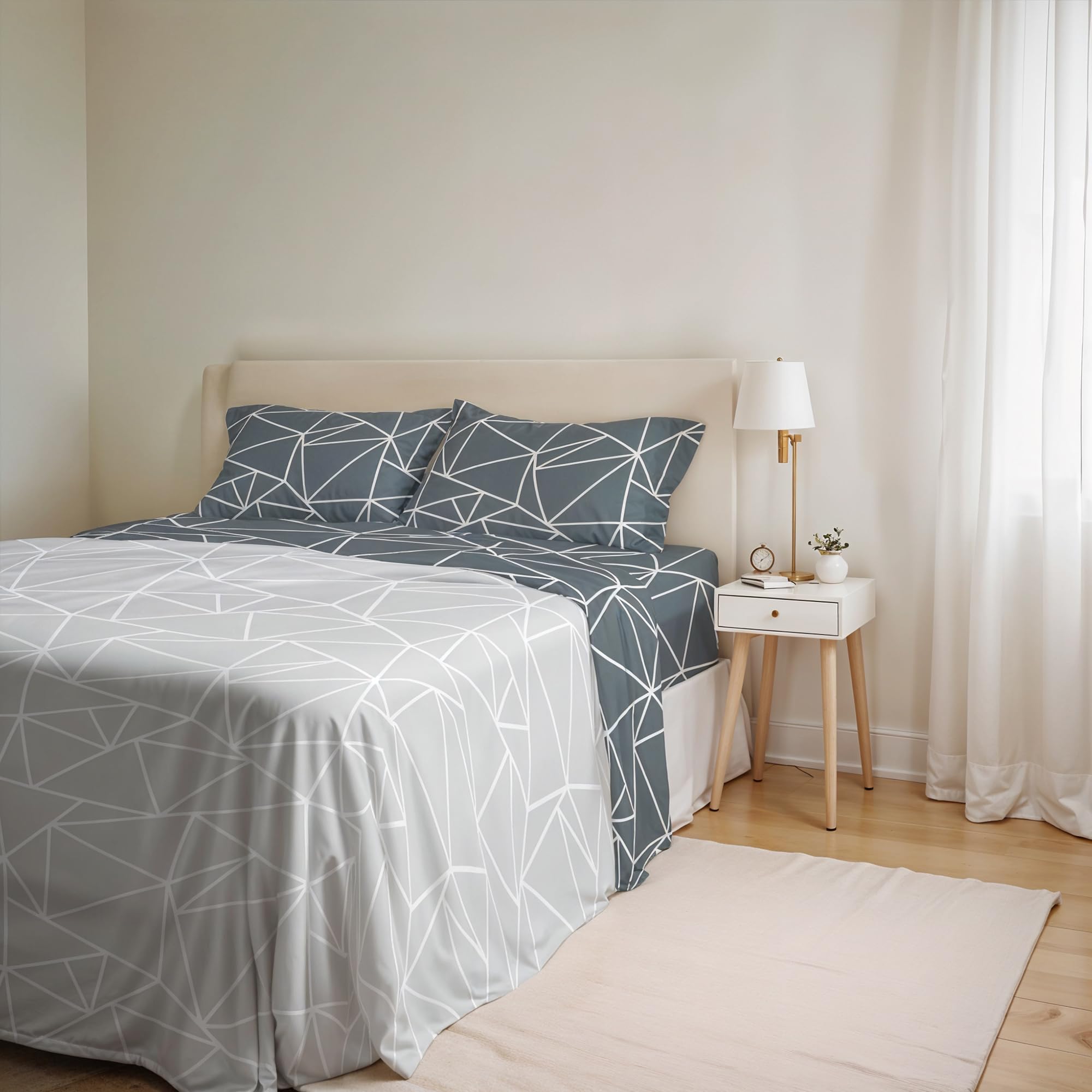 Komplet pościeli z bawełny Ida na dwuosobowe łóżko, prześcieradło wierzchnie 240 x 300 cm i 2 poszewki na poduszki z patelą wewnętrzną (podwójne łóżko, mars)