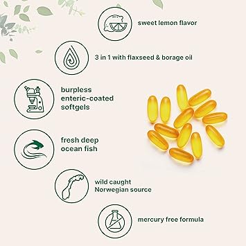 Ultra Omega 3-6-9 3600mg Per Serving, 300 Burpless Softgels | Lemon Flavor Blend of Fish, Flaxseed, Borage Oils | Bioavailable Source, Non-GMO, No Gluten, Mercury Free