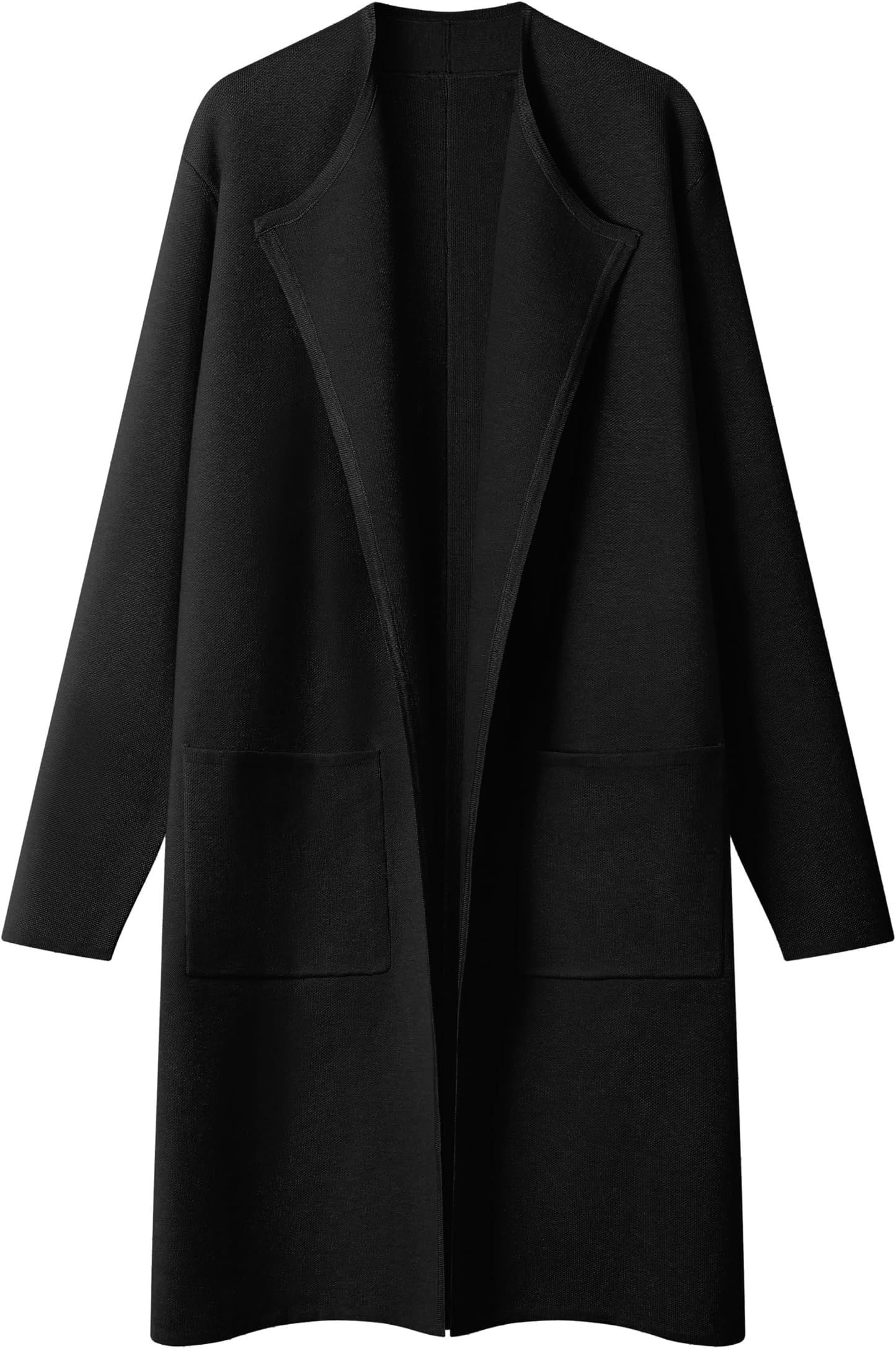 MEROKEETY Women's Open Front Coatigan Sweater Long Sleeve Casual Knit Lapel Cardigan Coat with Pockets