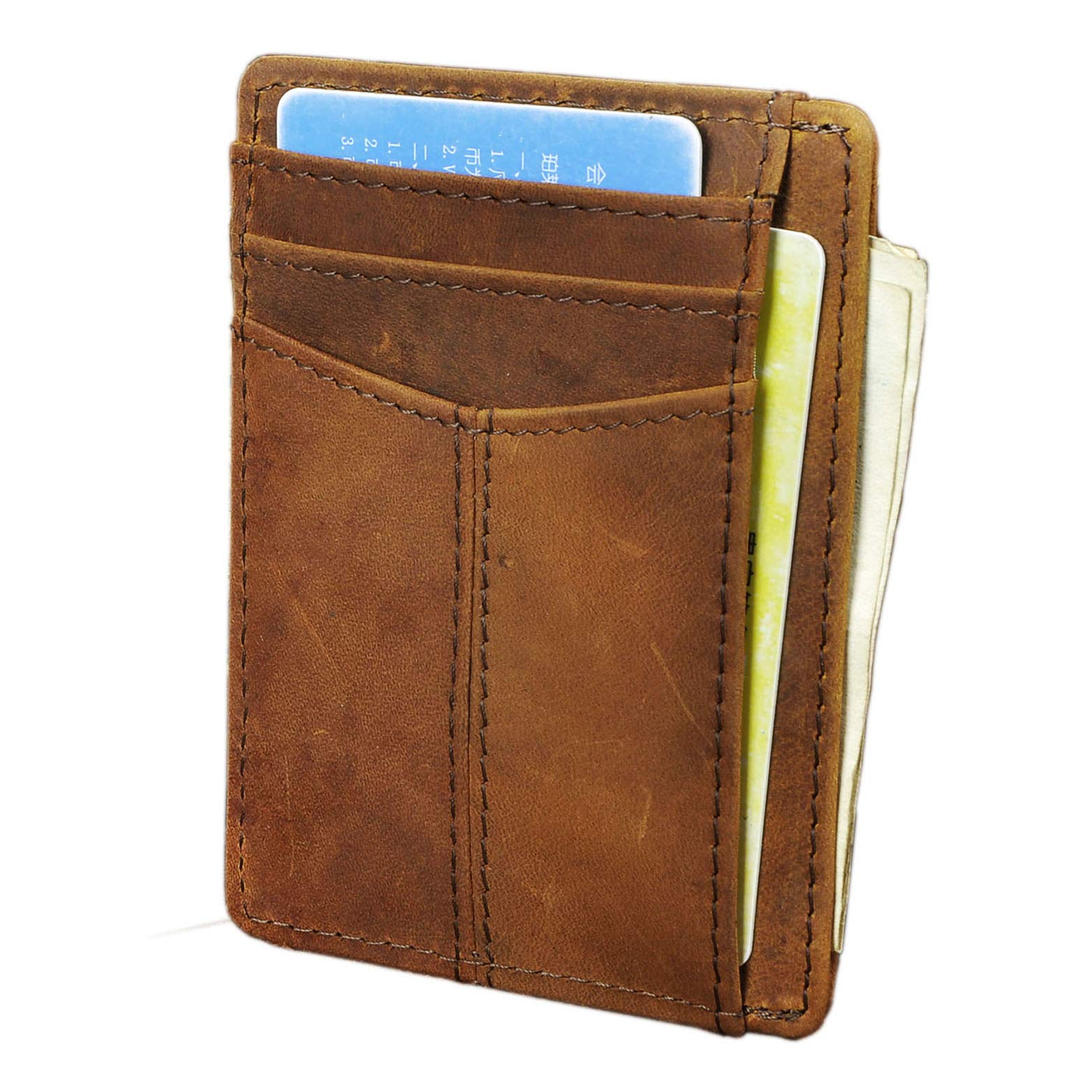 Le'aokuu RFID Real Leather Minimalist Slim Wallet Front Pocket Credit Card Case