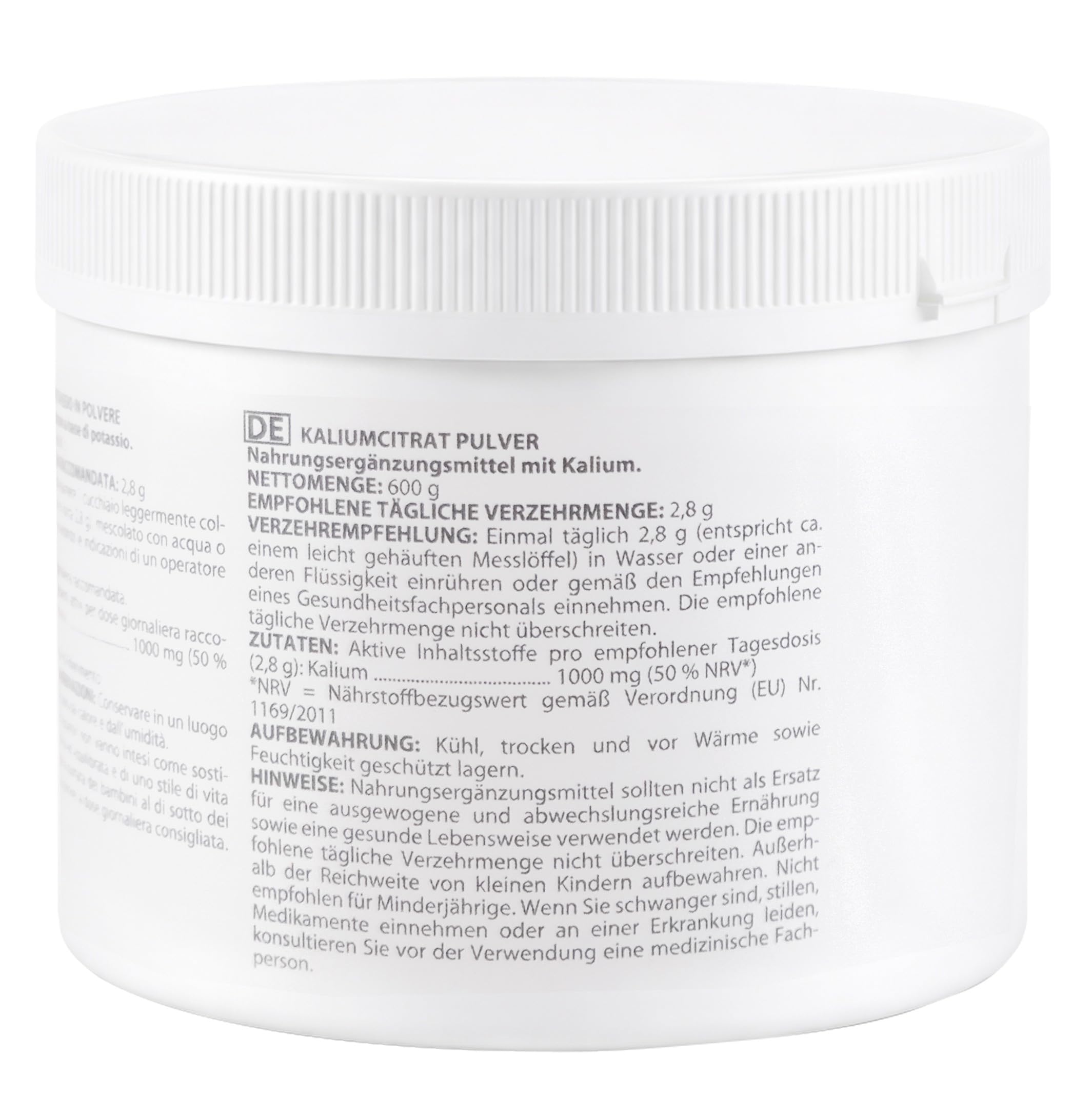 Potassio Citrato in Polvere 600g | 100% Puro | Senza Aroma | Ingrediente Singolo | Senza Capsule | Integratore Alimentare