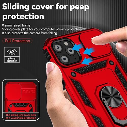 Miniatura 5 de Funda para iPhone 11 Pro Max con cubierta deslizante para cámara + protector de pantalla HD, soporte de anillo giratorio de grado militar a prueba