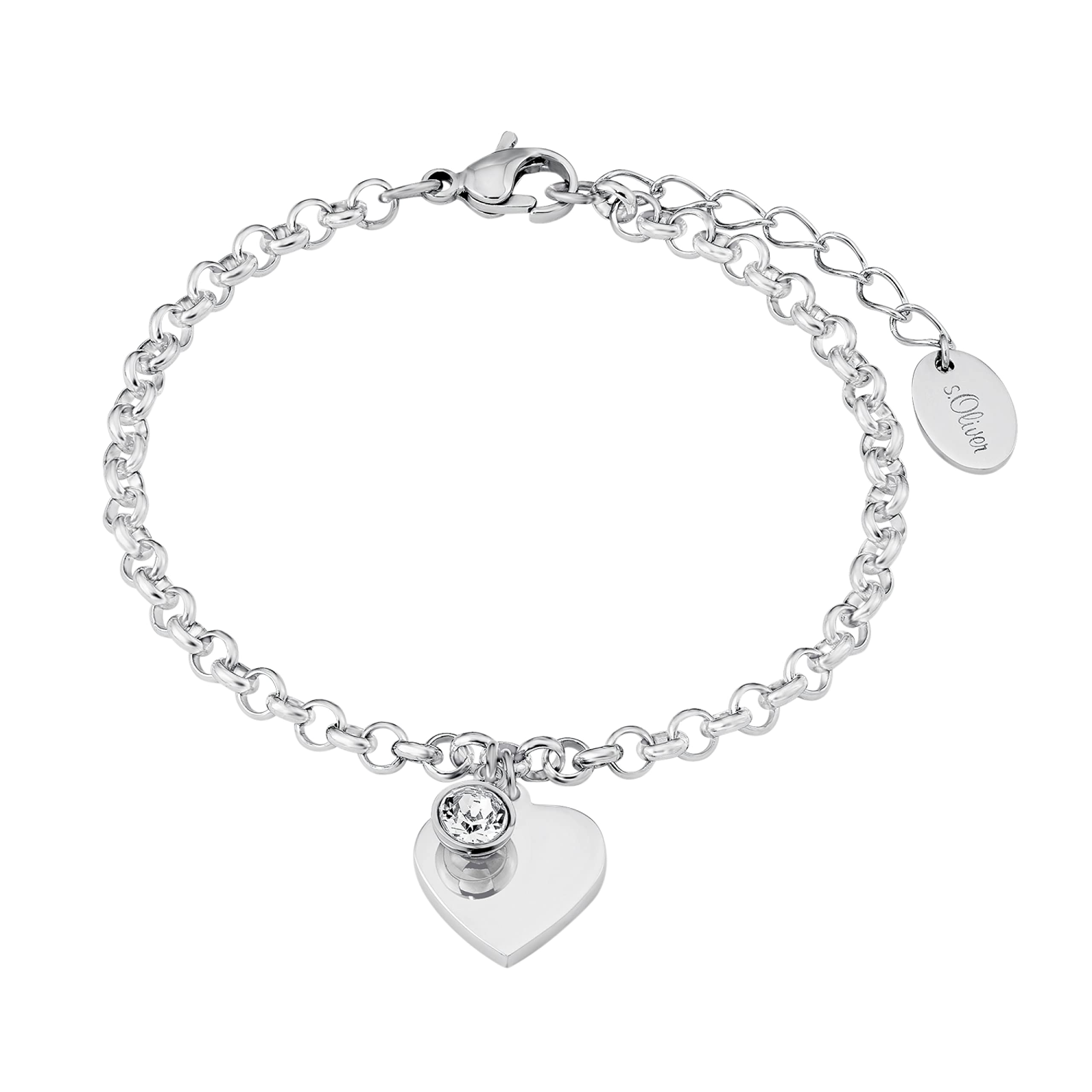 s.Oliver Bracelet Women Arm jewelry, with Crystal, 17+3 cm, Silver, Heart, Comes in jewelry gift box, 9023998