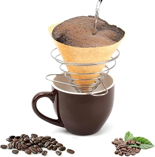 Miniatura 7 de SUEIANNMN - Soporte plegable para filtro de gotero de café, 1-2 tazas, filtro plegable de acero inoxidable reutilizable para cono de café, portátil,