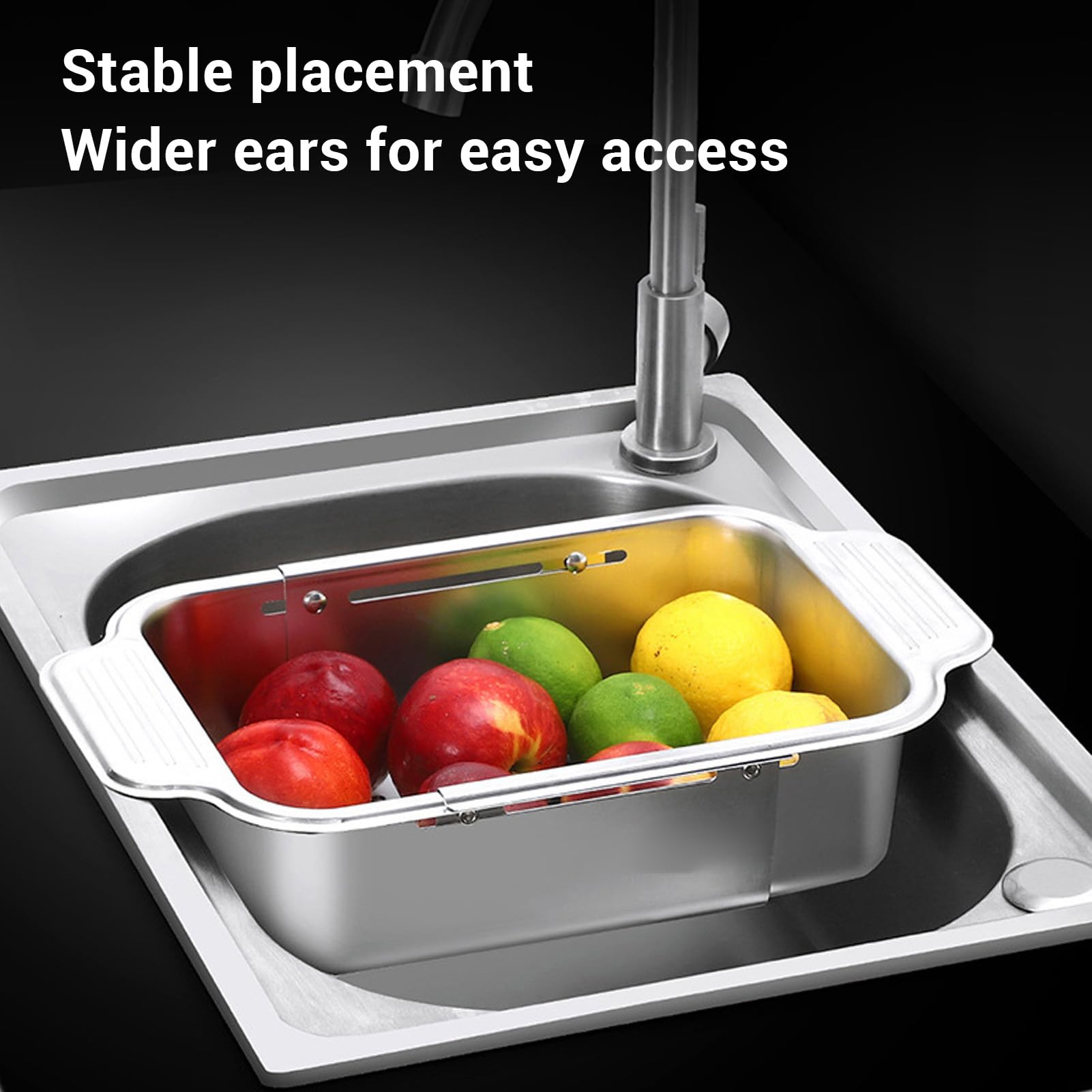 Tissting 30-50 cm Edelstahl Spülen Sieb mit Ausziehbarer Funktion, Praktisches Küchensieb Zum Waschen Von Obst Und Gemüse, Ideal Für Moderne Küchen Mit Platzsparender Aufbewahrung (Groß 35,83 x 15,75