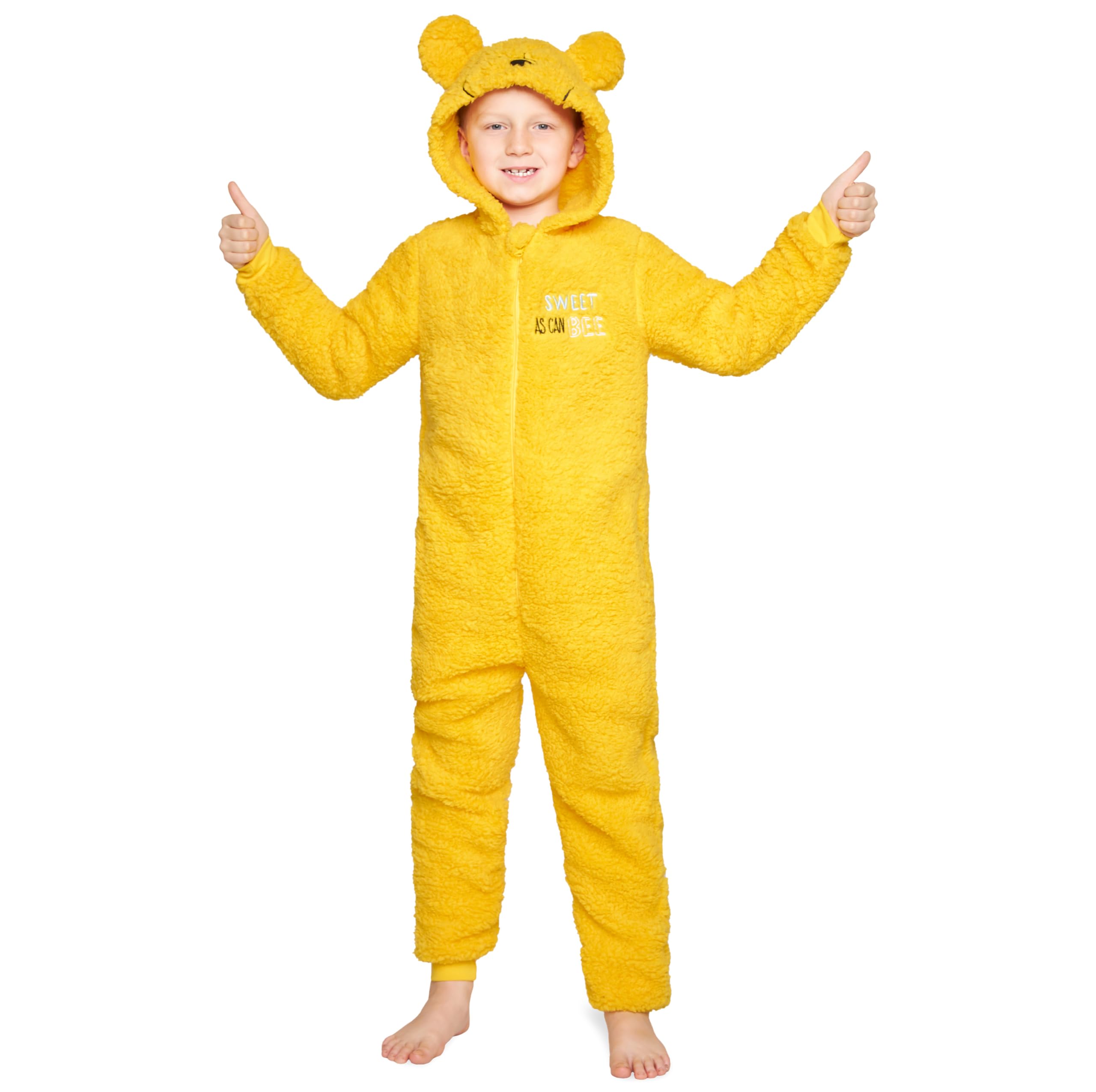 Disney Girls Yellow Winnie 3D Onesies For & Teens, Soft Sherpa Hooded Onesie Pj Pyjama, Warm & Cosy Loungewear Jumpsuit, Gifts For (, 5-6 Years)