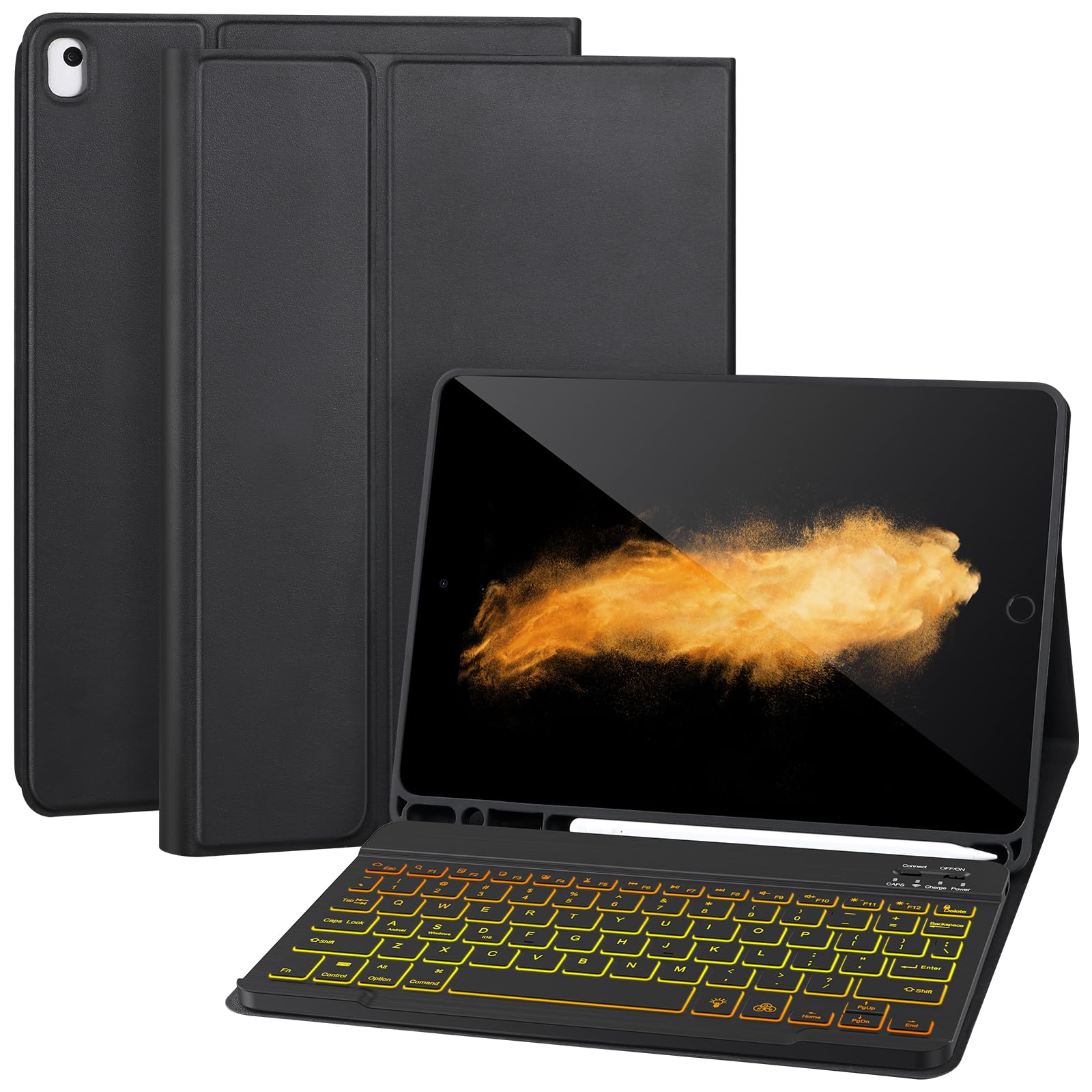 Keyboard Case for iPad 9/8/7th Gen 10.2’’,Case with Keyboard ipad 10.2 inch,Keyboard for iPad 9th Gen,Detachable Bluetooth Keyboard for iPad 10.2 ,iPad keyboard Case 9th Gen with Pencil Holder,Black-L