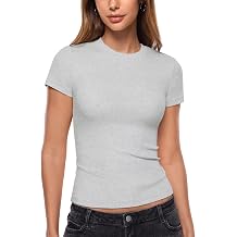 INLYRIC Womens Cotton Ribbed Short Sleeve Top