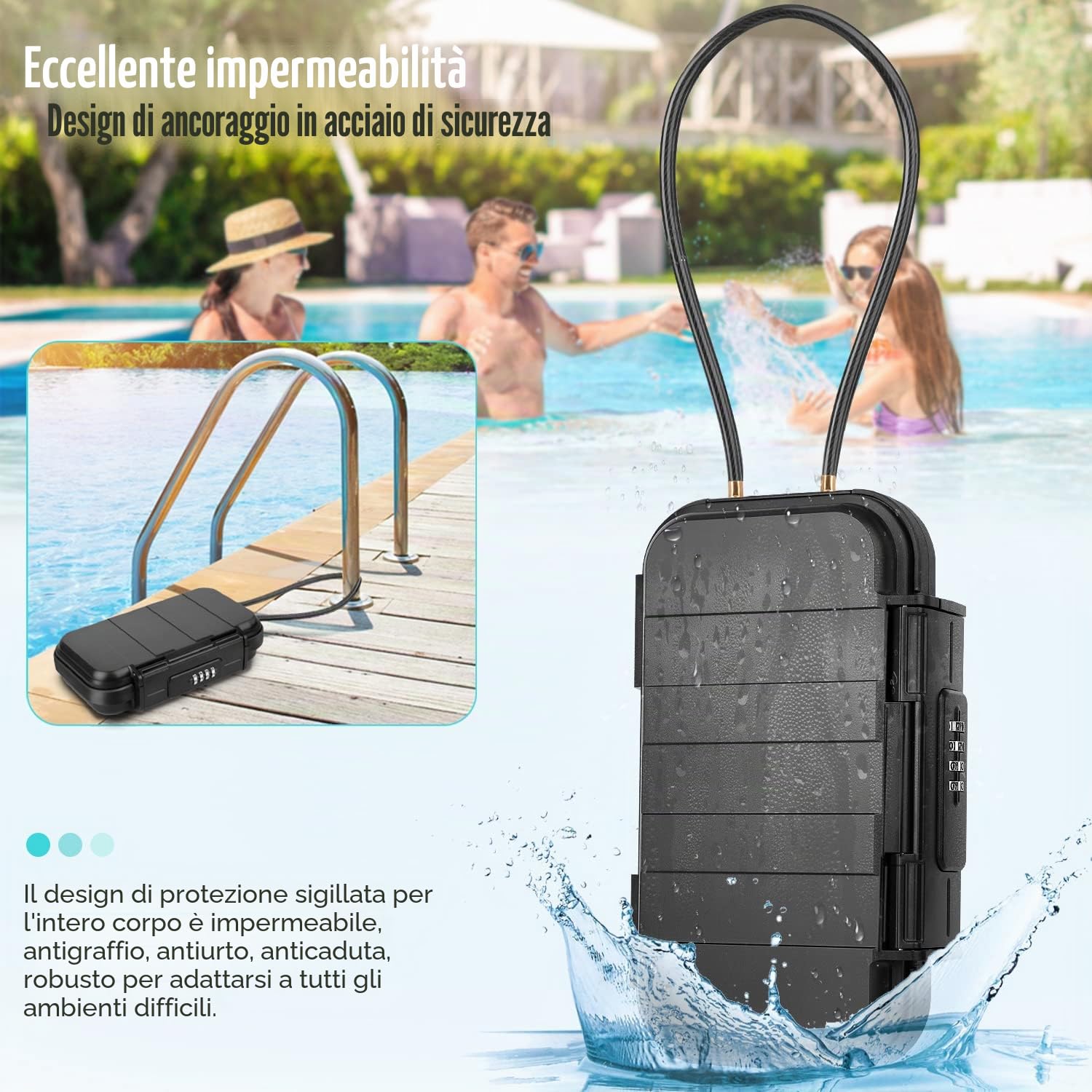 Cassaforte portatile, cassetta di sicurezza sicura mini cassetta di sicurezza da viaggio impermeabile antifurto con cavo metallico rimovibile, cassaforte di sicurezza per casa, ufficio, hotel,