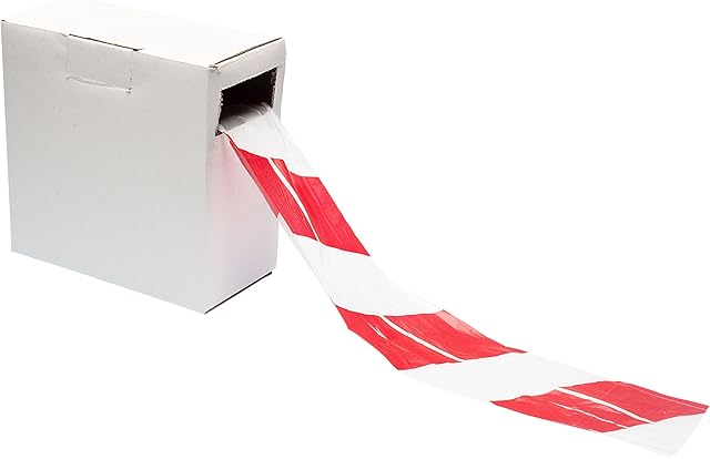 Premium Red/White Barrier Tape - 70mm x 500m - Non Adhesive Warning Box Tape Roll by Gocableties