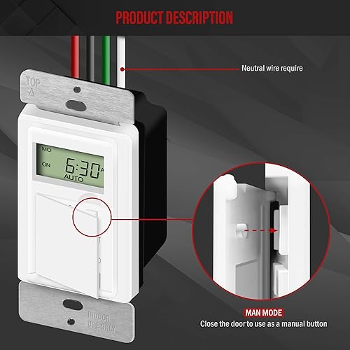 Vista 3 de ENERLITES Interruptor temporizador digital programable para luces, ventiladores, motores, 7 días 18 ajustes de temporizador de encendido/apagado, un