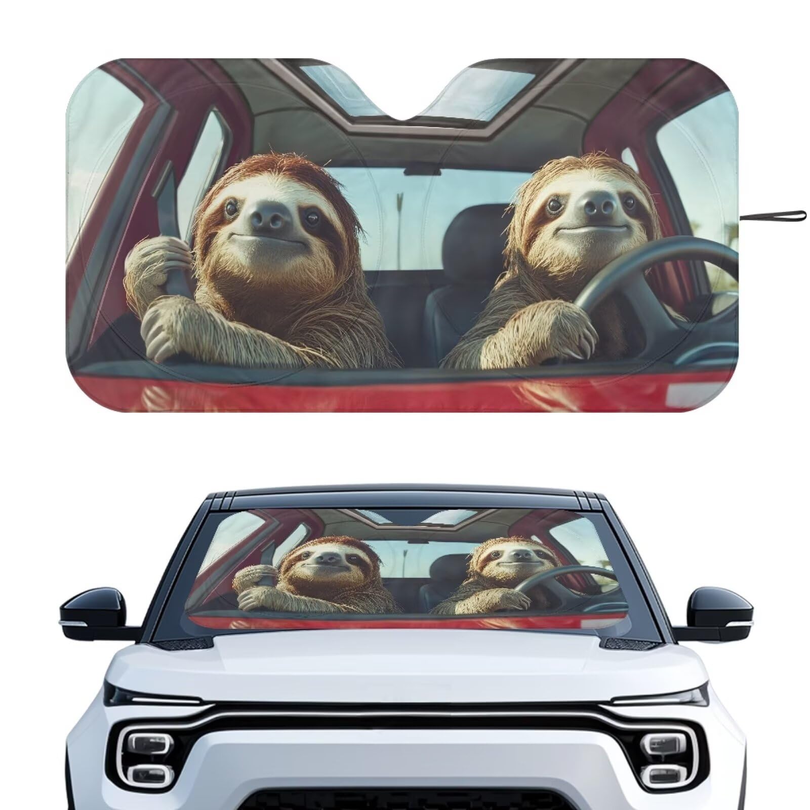 Funny Sloth Car Windshield Sun Shade Foldable Sunshade Universal Vehicle Accessories Auto Sun Heat and UV Rays Blocker Keep Your Vehicle Cool Fit Car Front Window for Trucks SUV