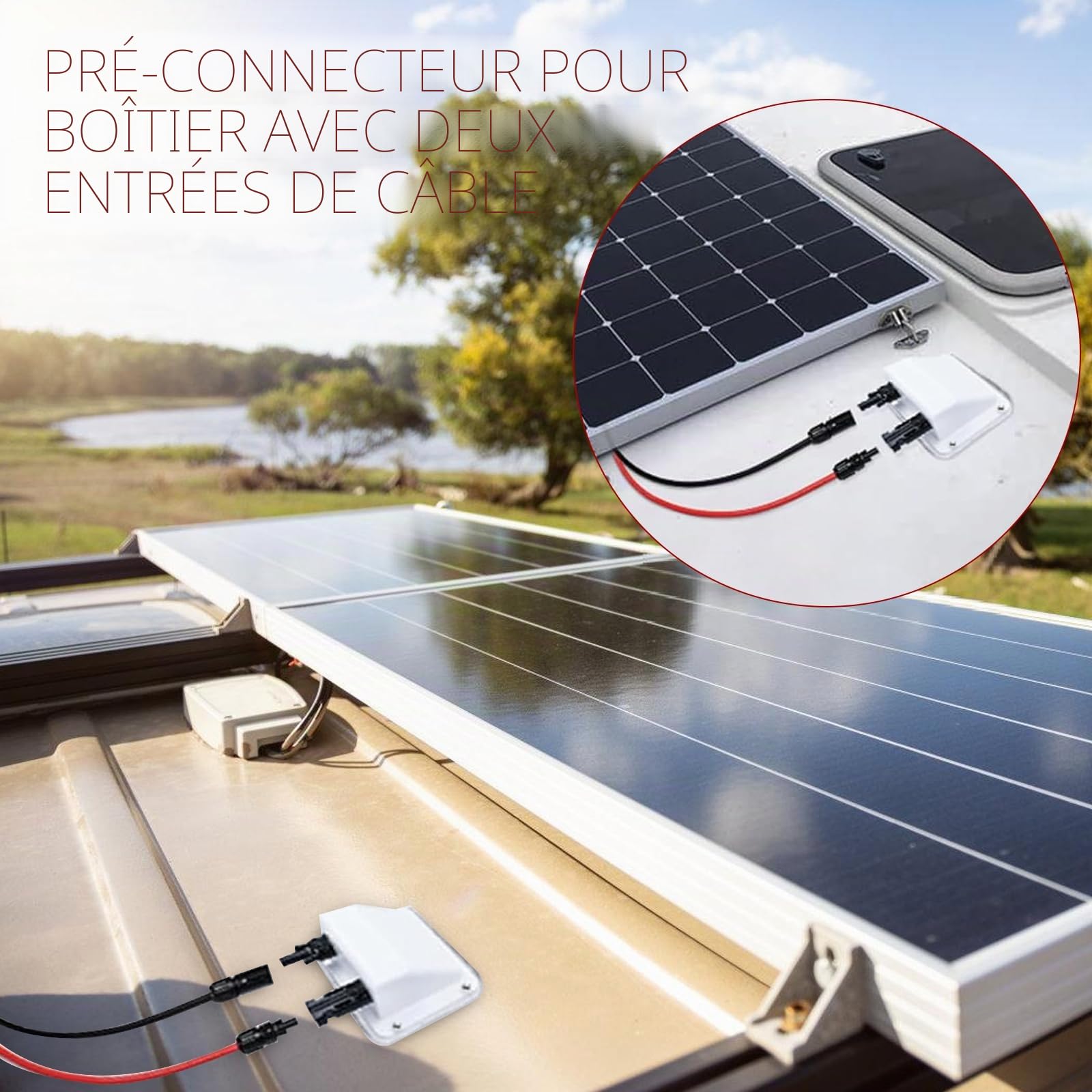Double Passe-Câble Solaire ABS, Passe-Toit Solaire, Passe-câble étanche Avec Prise de Câble D'extension Solaire de 300 cm et Prise, Pour Camping-car, Bateau, Caravane, Marine