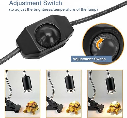 Miniatura 5 de Lámpara de calor para reptiles, lámpara de calefacción de tortuga UVA UVB con dos bombillas de calor, luz de tortuga con manguera giratoria de 360 y