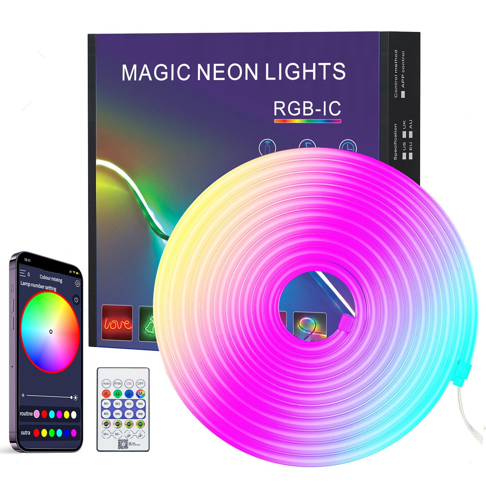 PSTAR Strisica LED Neon 4 Metres, Silicone Neon Flexible LED Lights Bluetooth with APP and Remote Control, IP67 Waterproof, Music Sync, Outdoor/Indoor Party Decoration