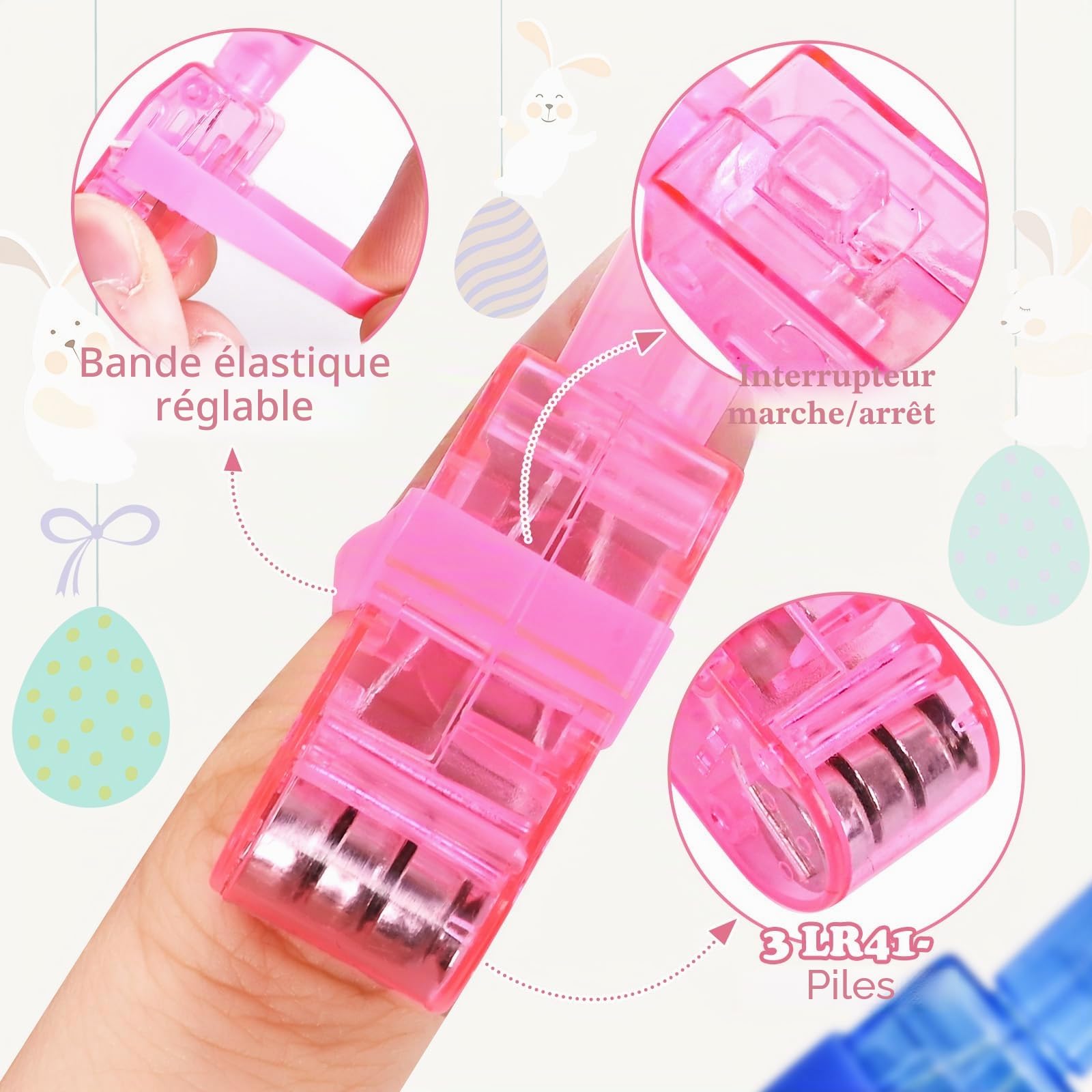 Œufs de Pâques lumineux pour enfants - Lot de 6 avec lumière doigt, décoration Pâques plastique