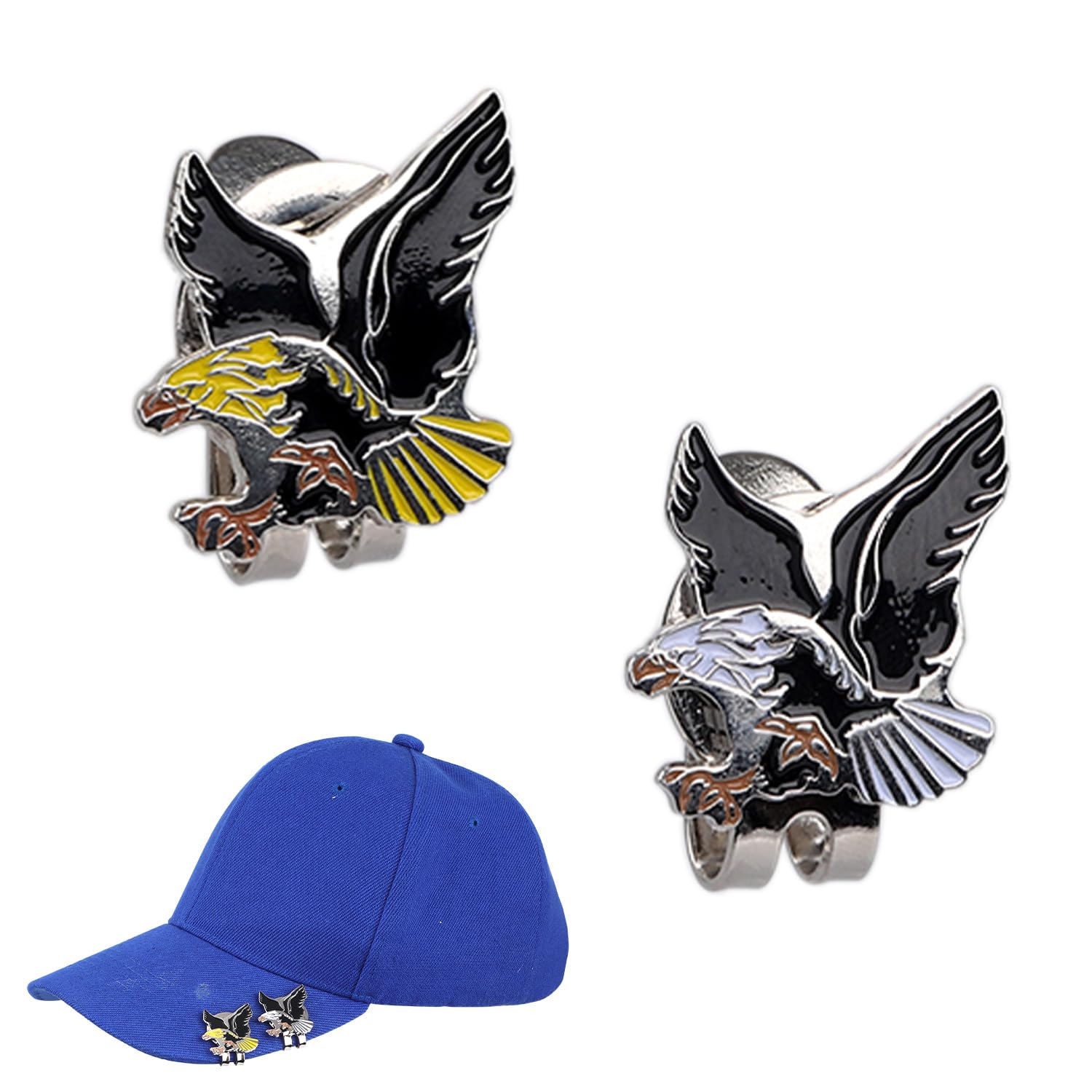 Gosknor 2pcs Magnetic Golf Ball Marker with Hat Clip for Putting Green, Magnetic Ball Marker Hat Clip Set Eagle Pattern Golf Accessories for Golfs Bag Hats Women Men Golfer Decorations