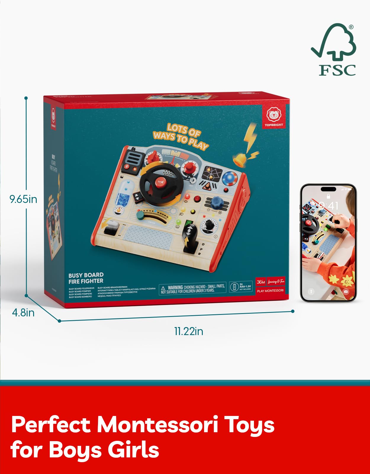 TOP Bright Montessori Busy Board con luce LED, giocattoli sensoriali con suoni e interruttori, tavola di attività per bambini dai 3 ai 5 anni, giocattolo per guida in auto per bambini di 3 anni