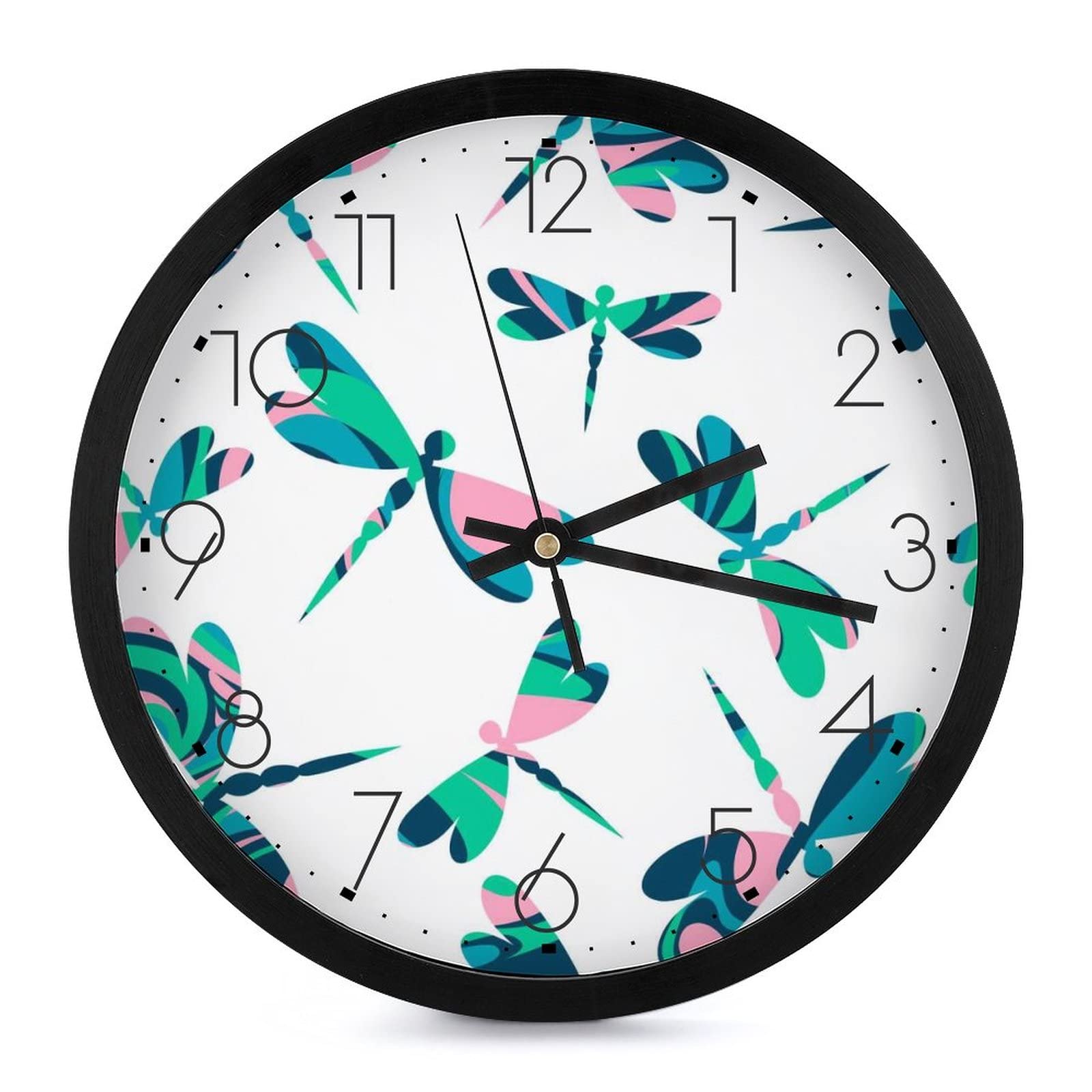 Horloge murale libellule bleue 25.4cm design rond et grands chiffres