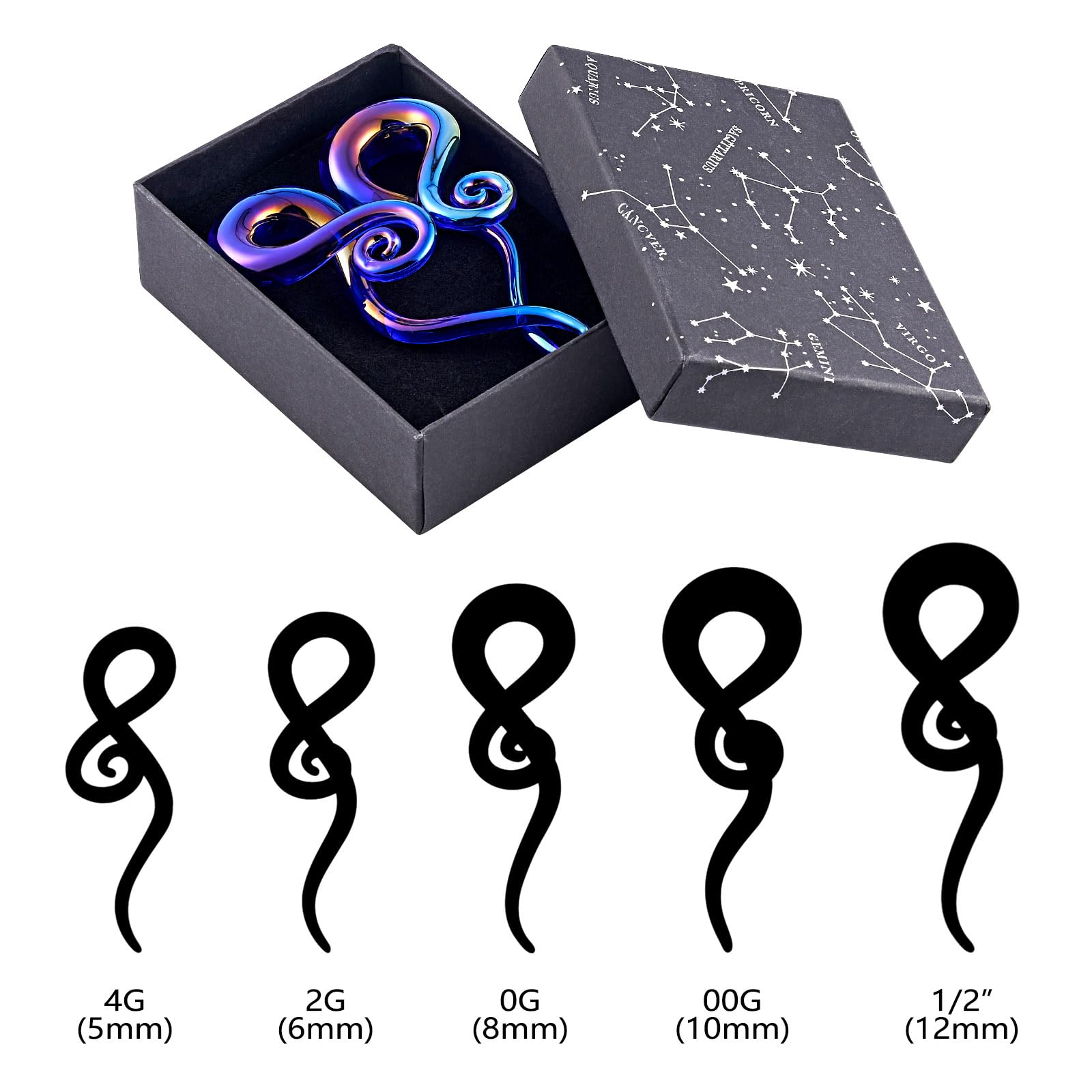 YOFANST 2 Stück 4G 1,3 cm mehrfarbige Glas-Spiralspirale Expander für Piercing, handgefertigtes Piercing