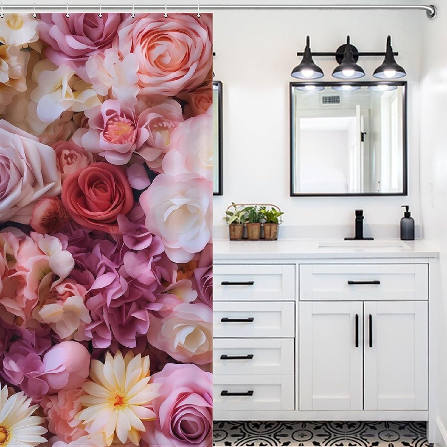 Colorful Yellow Red Rose Flower Funny Shower Curtains Washable Bath Curtain Liner with Hooks for Bathroom Bath Tubs