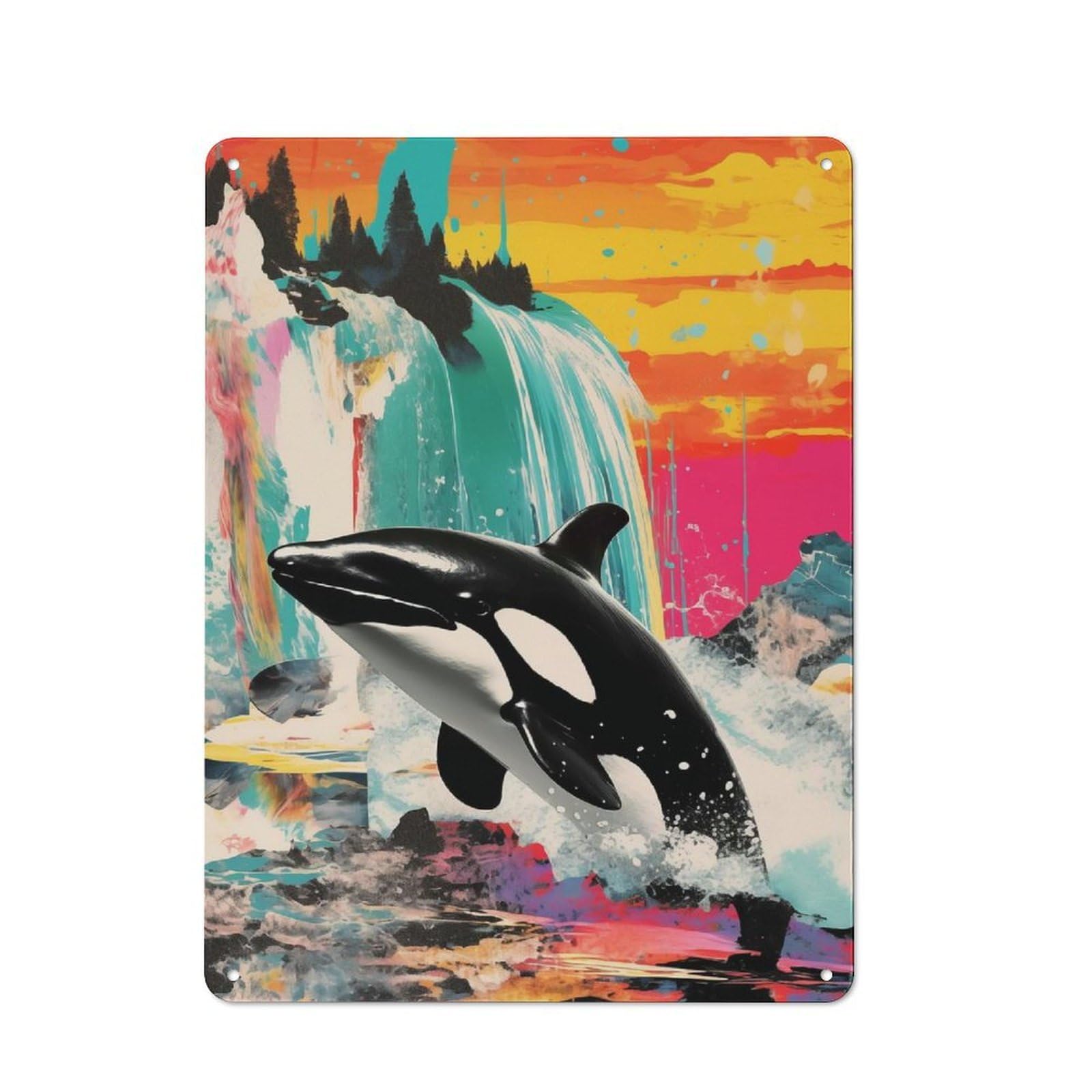 Classic Orca Whale Killer Collage Metal Wall Plaque 40x30cm, Retro Room Decor for Bedroom, Office, Home Bar Or Dining Room