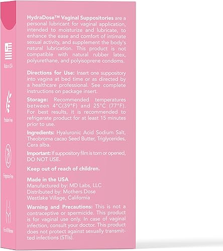 Miniatura 5 de Dosis de la madre ácido hialurónico 5 mg supositorio HydraDose- Hidratante sin hormonas para sequedad vaginal, fabricado en Estados Unidos,