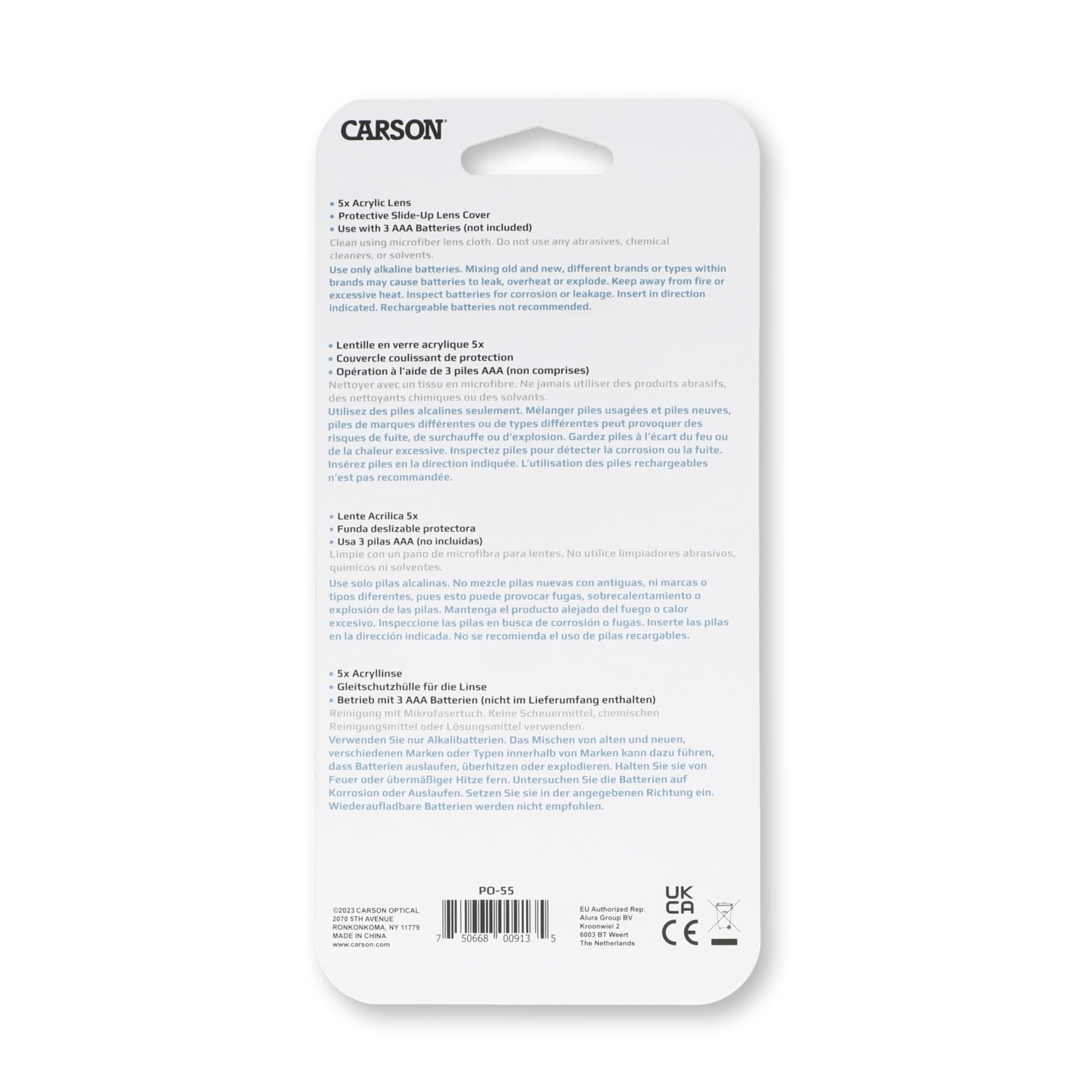 Carson MiniBrite 5x Lente d'Ingrandimento Tascabile con Luce LED Integrata e Custodia Scorrevole PO-55