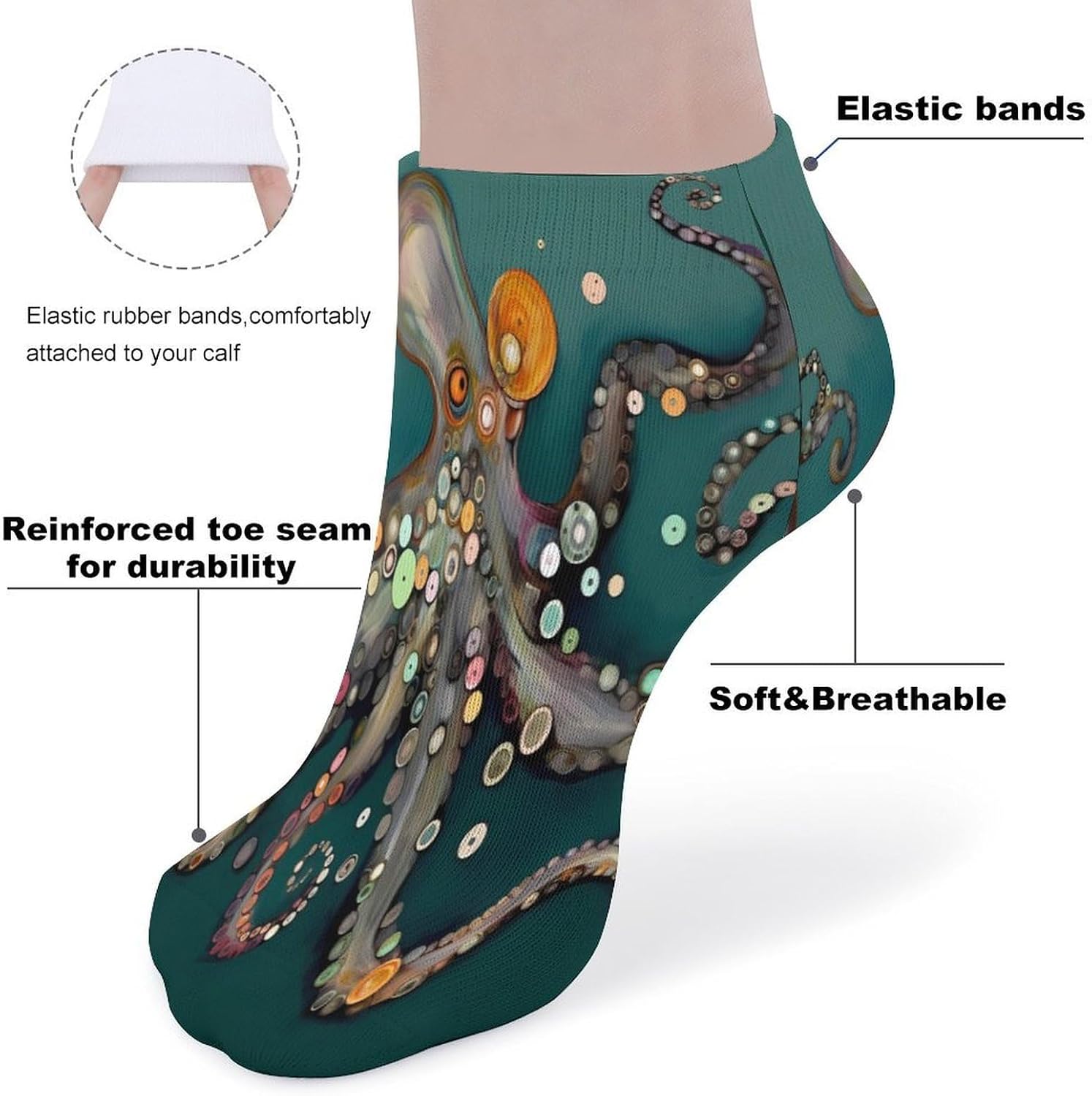Octopus In The Deep Teal Sea Ankle Socks for Men Women Low Cut Crew Sock Casual Sports Clothing