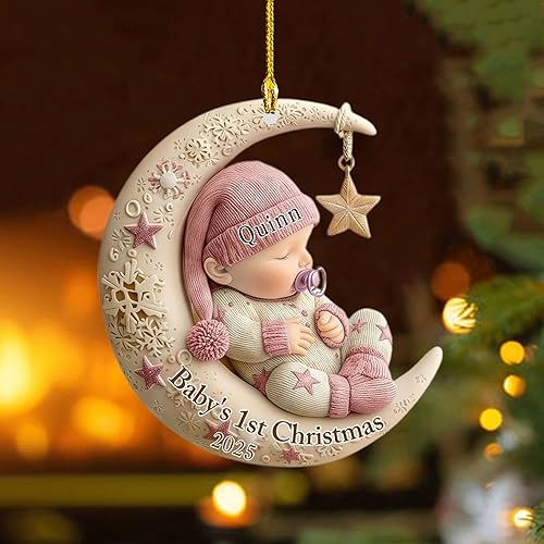 Miniatura 5 de DILYPOD Adorno personalizado para la primera Navidad del bebé 2025-1er adorno de Navidad con texto fotográfico, adornos de Navidad personalizados